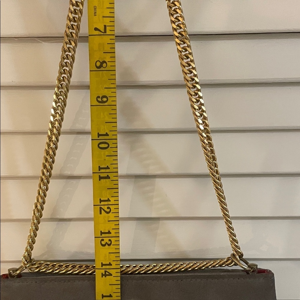 Ruth Saltz Vintage Gray Suede Shoulder Bag with Gold Accents Cougar Head - Picture 9 of 16